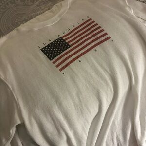 Brandy Melville White Crew Neck Sweater with Flag Design